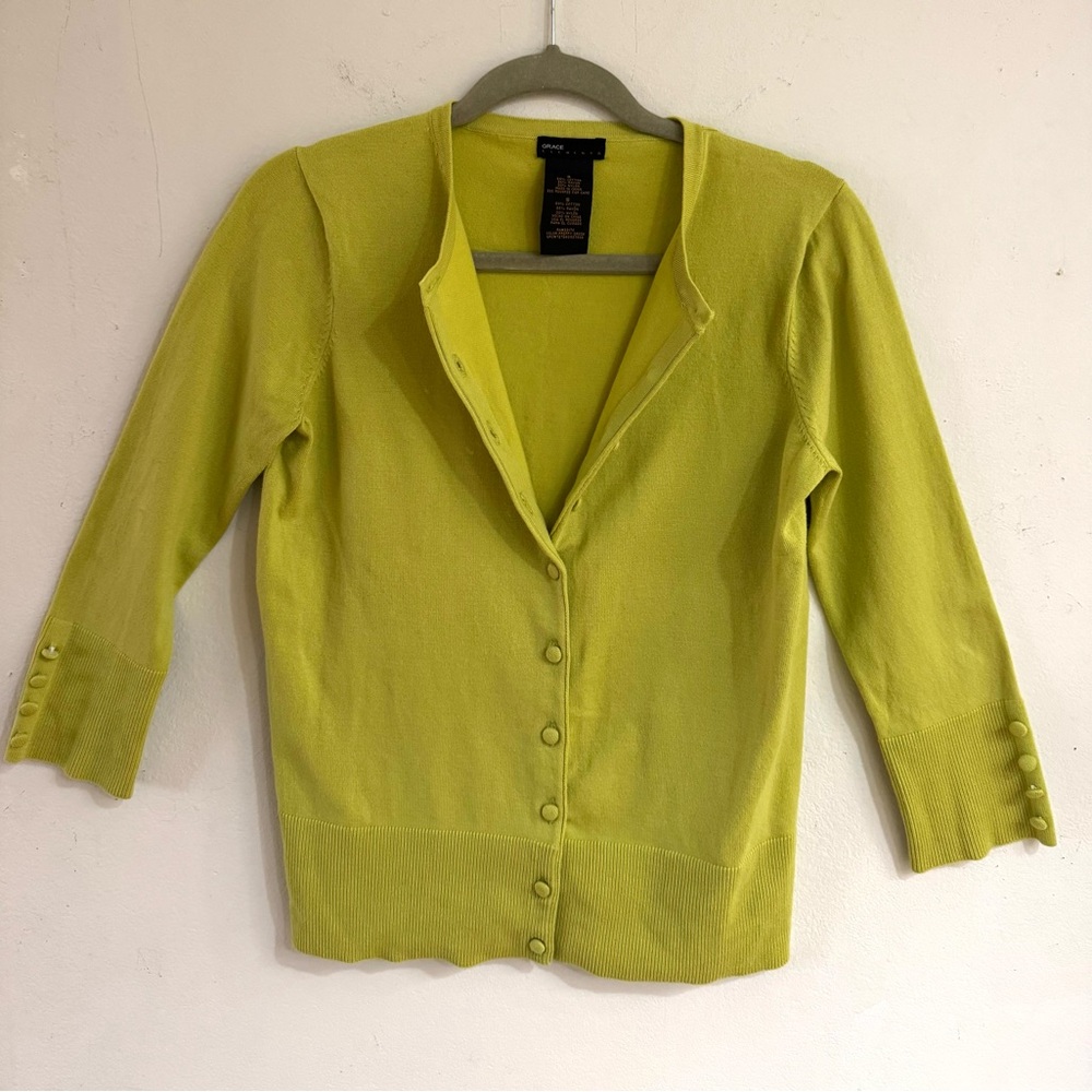 Grace Elements Small Lime Chartreuse Button-Up Ca… - image 2